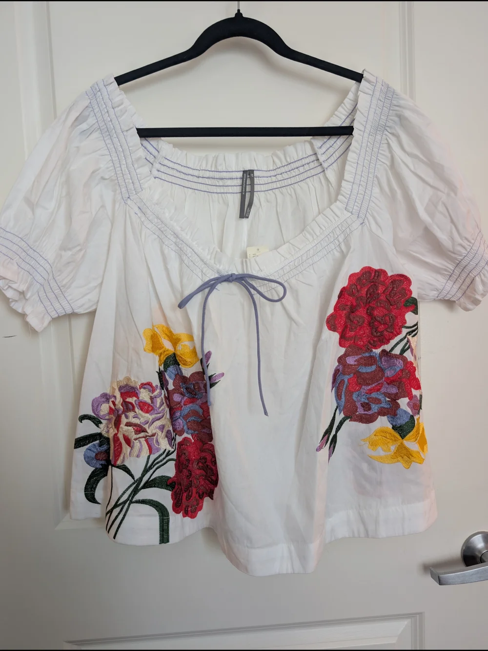 🪡🌺 NWT Beautiful Off-Shoulder V-neck with Multicolor Floral Embroidery